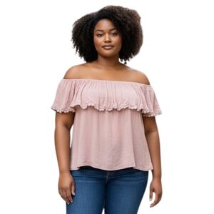 Forever 21 Light Pink Off-Shoulder Ruffle Tank Top 0X